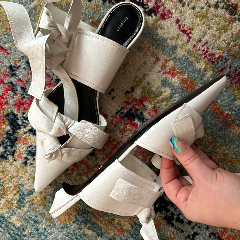 Proenza Schouler White Leather Pointed Toe Tie Up Ballet Flat - Picture 2 of 4